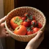 Natural Wicker Storage Basket Round Bamboo Bread Basket Fruit and Vegetable Storage Box Home Farmhouse Decor 5