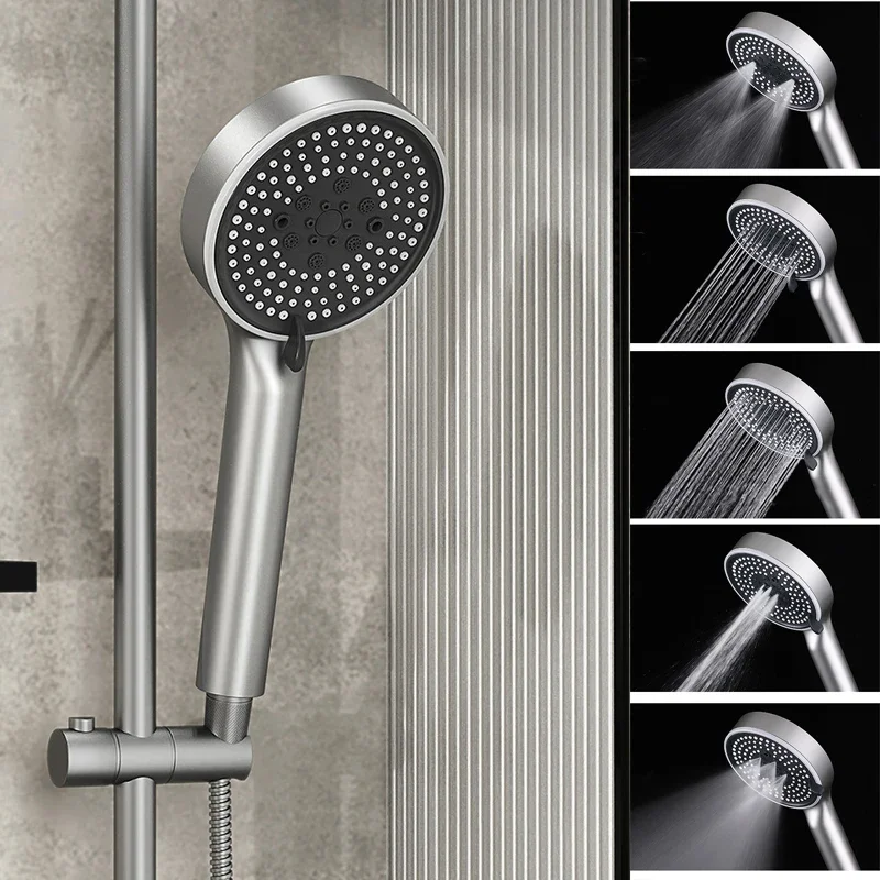 

Upgraded Thickness 5 Modes Shower Head Rainfall High Pressure Round Black Showerhead Hand Bath Spa Faucets Bathroom Accessories