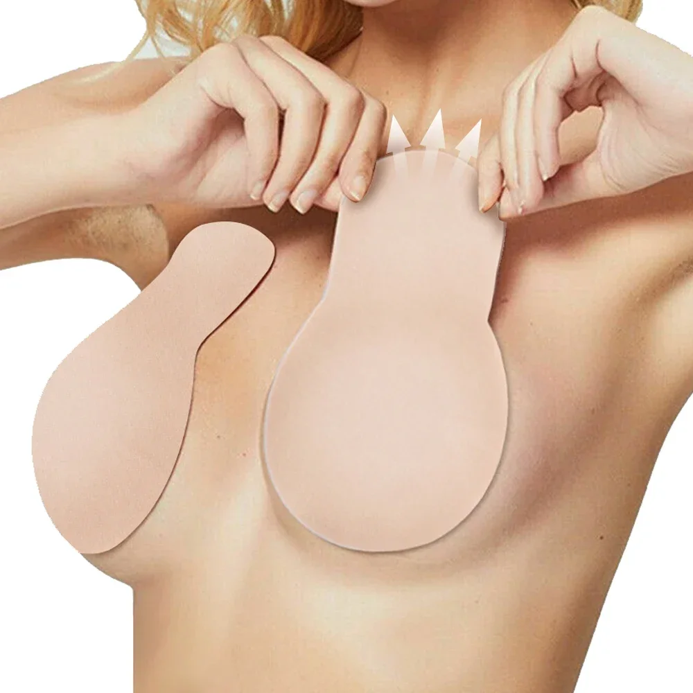 Silicone Breast Patch 10Pcs Push Up Bras Self Adhesive Silicone Strapless Invisible Bra Women Reusable Sticky Breast Lift Bra Pads Petal Nipple Covers