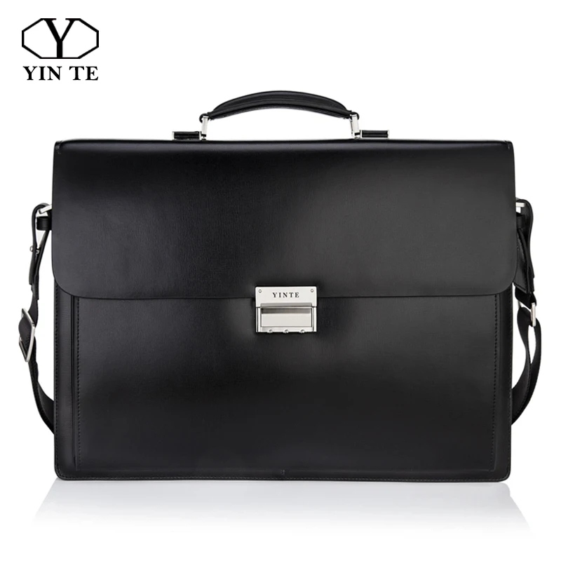 

YINTE Men's Leather Briefcase 15"Laptop Handbag Formal Business Lawyer Bag Messenger Shoulder Attache Portfolio Totes Maleta