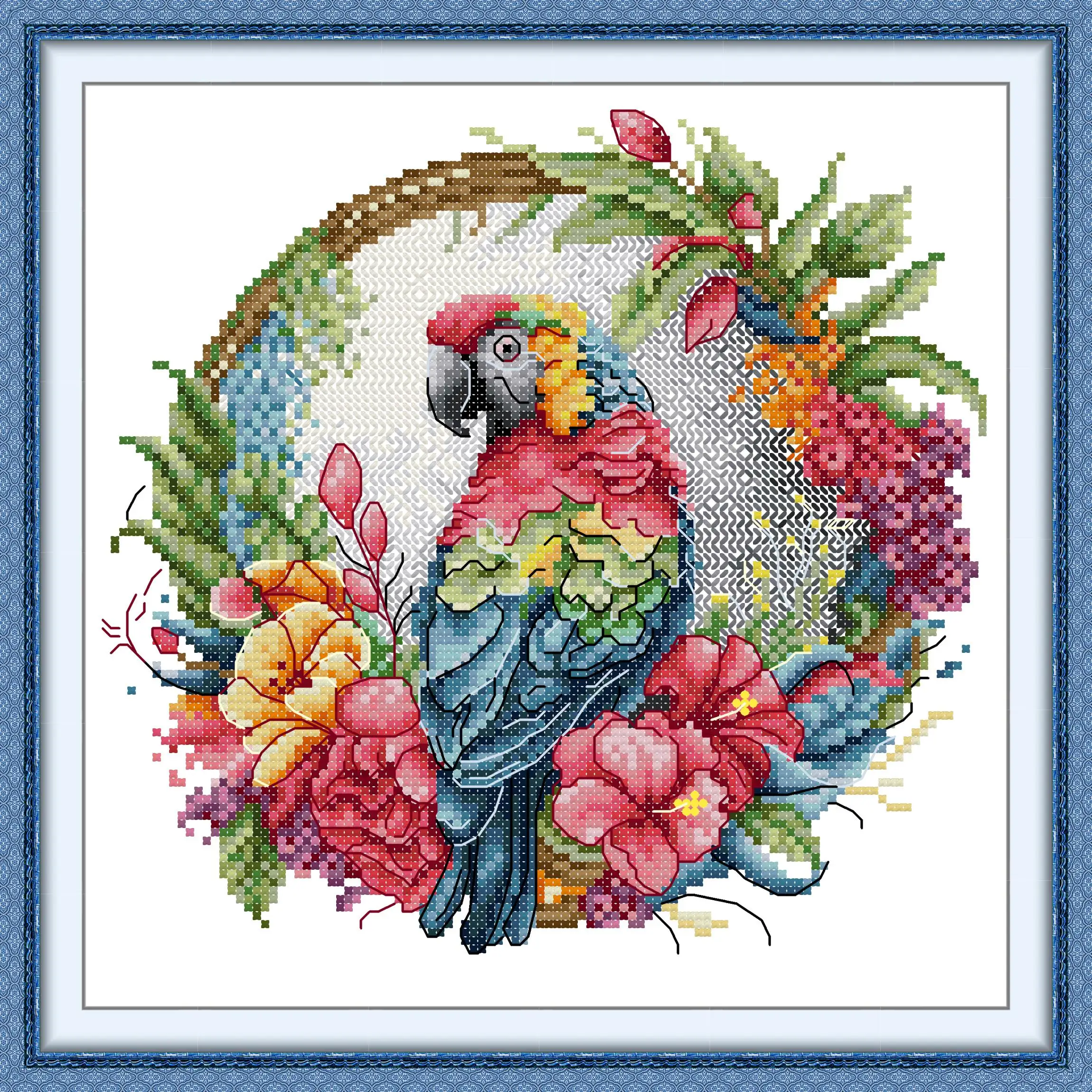 Pre-printed Cross Stitch Kit for Parrot on A Garland cross stitch kit