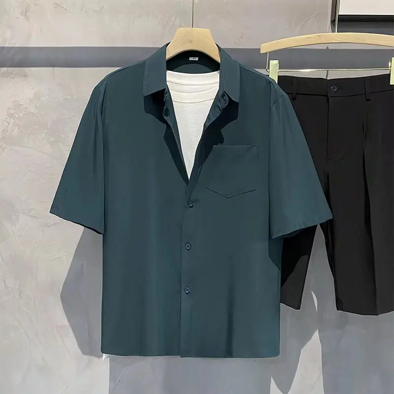 Short-sleeved Button Pocket Shirt Men Casual For Office