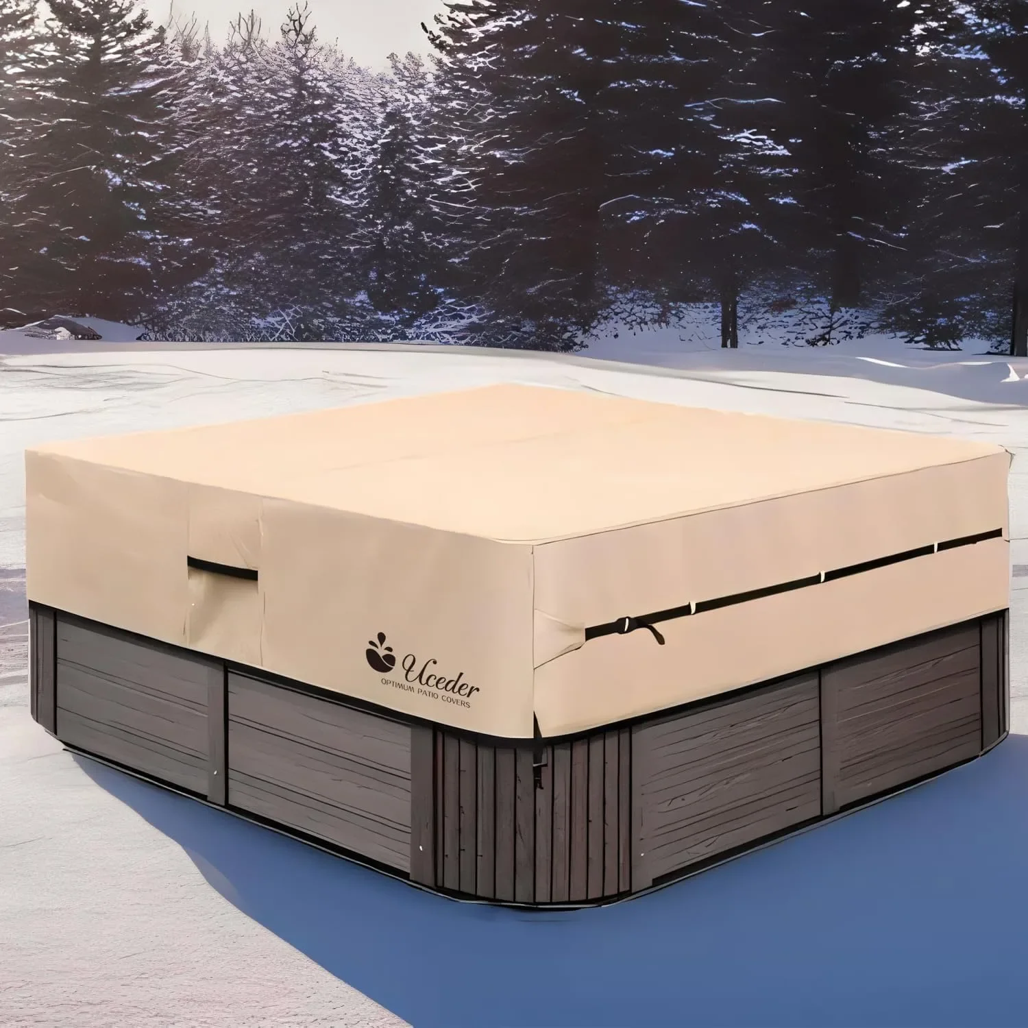 UCEDER Waterproof Hot Tub Cover -Outdoor Spa Cover Cap 600D Heavy Duty Polyester Hot