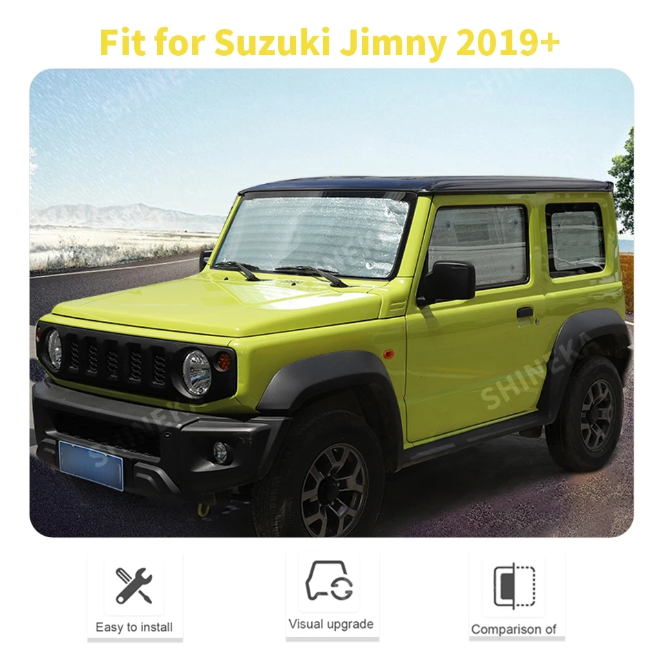 SHINEKA Auto Fenster Visier Sonnenschirm Wärmedämmung Kit Für Suzuki Jimny JB64 JB74 2019 2020 2021 2022 2023 + außen Zubehör – Detail 1