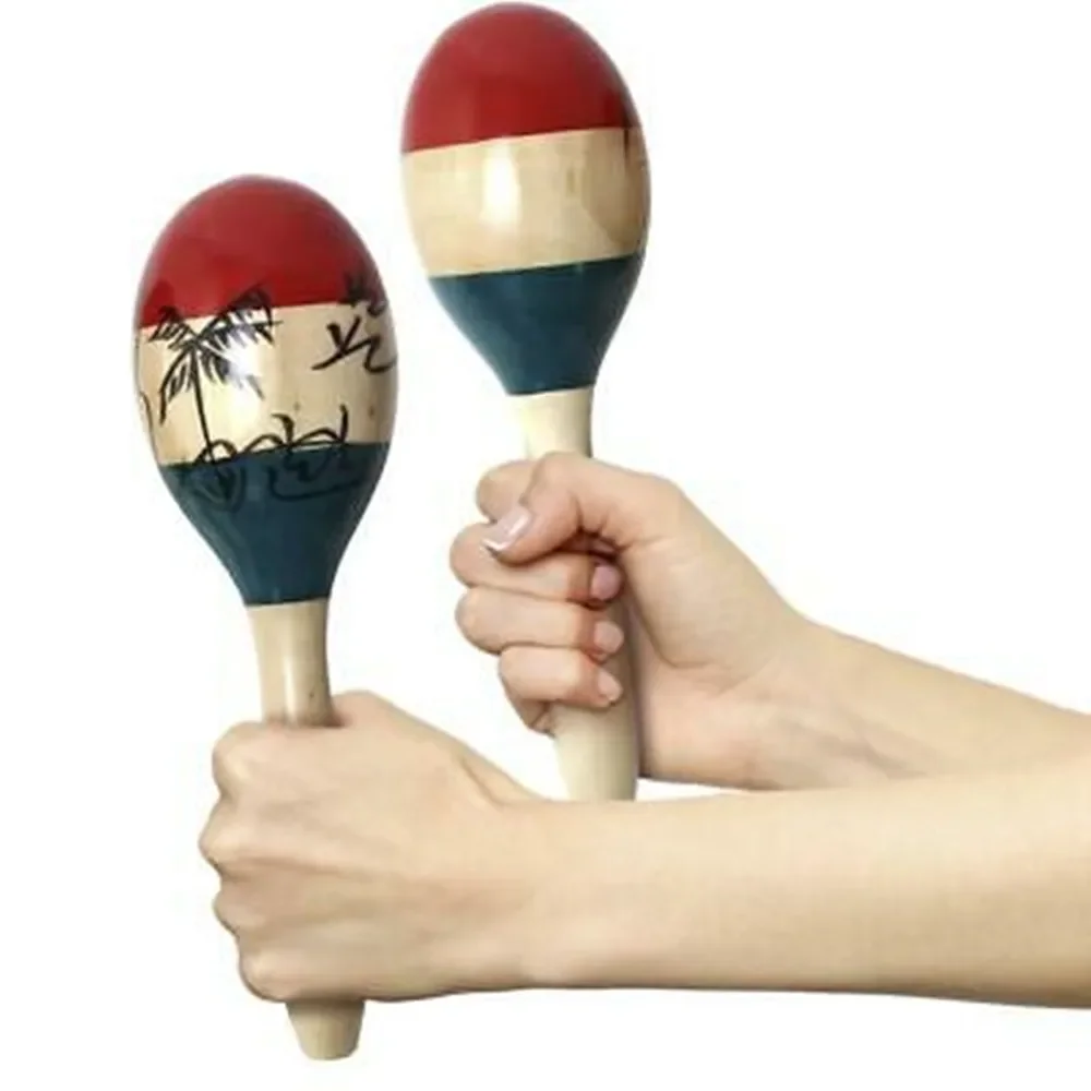 Durable Maracas Percussion Wooden 2pcs Adult Colourful Dinner Ethnic Hand Musical musical rattles