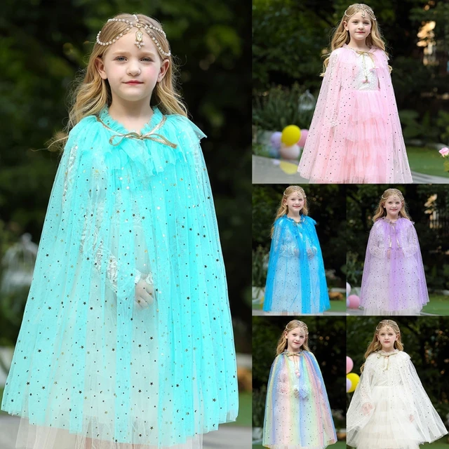 Girls Kids Children Princess Rainbow Pink Lace Veil Tulle Cape Shawl Costume