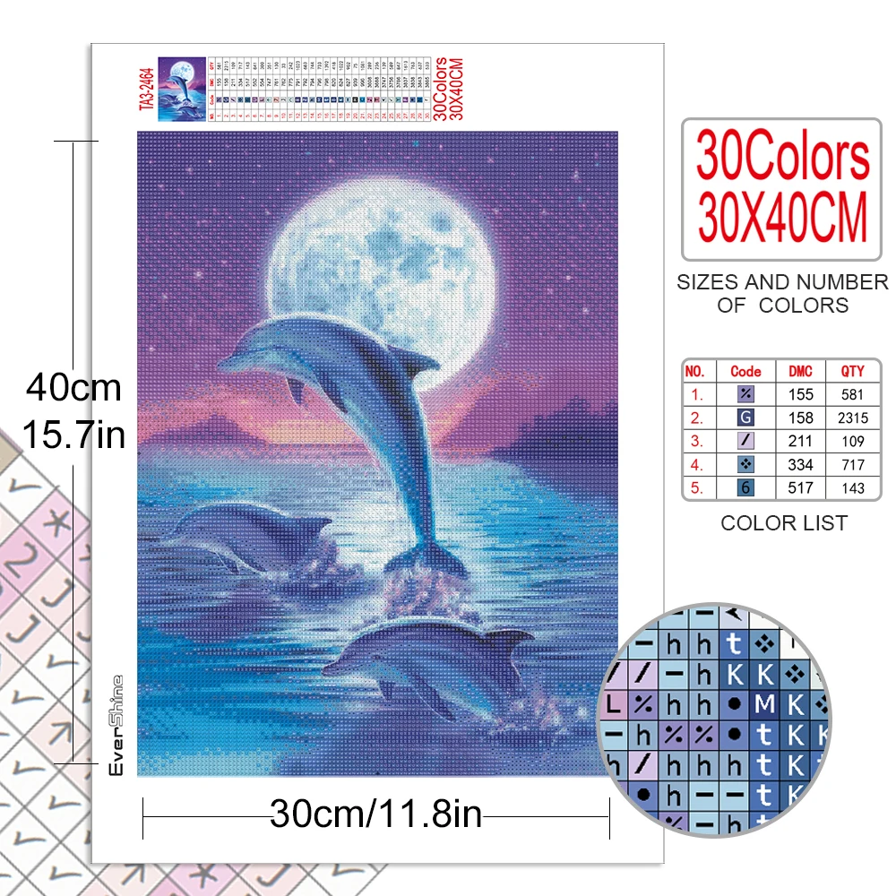 Diamond Painting Dolphin Full Square Diamond Embroidery Animals Mosaic Cross Stitch Art Home Decor