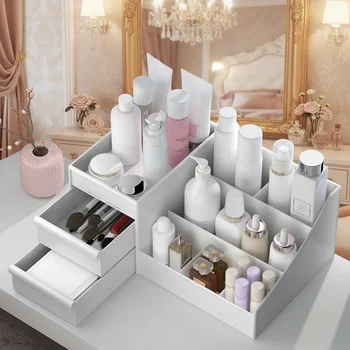 New Drawer Makeup Storage Box Dormitory Finishing Plastic Shelf Cosmetics Skin Care Dressing Table Desktop Makeup Storage Box 1