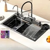 Stainless Steel Kitchen Sink with Waterfall Washbasin Embossed Large Single Slot Household Undermount Basin Dishwasing Sinks 1