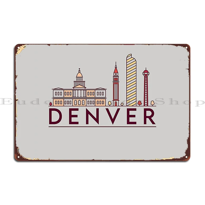 

Металлический плакат Денвера, городской пейзаж, клубный бар, гаражные плакаты, печать на гостиной, гостиной, жестяной плакат