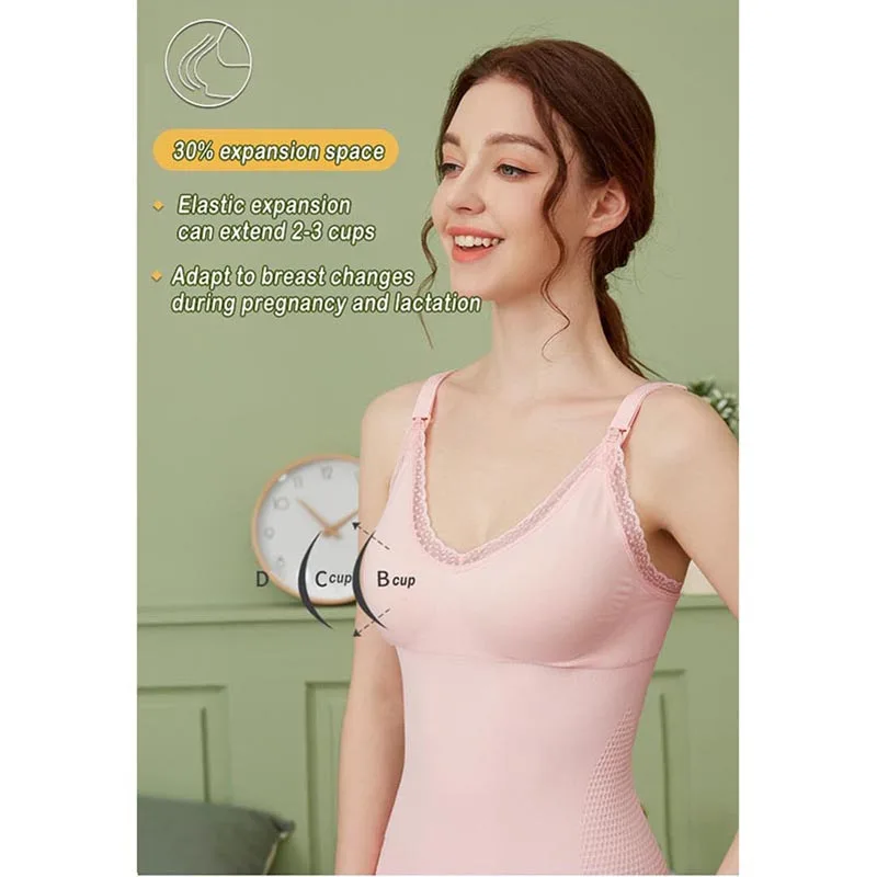 Elastic Lace Maternity Nursing Camisole Removable Breast Pad Prevent Sagging Waist Shaping Pregnant Breastfeeding Vest Underwear