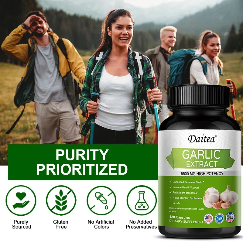 Odorless Garlic 5500 mg Rapid Release High Potency Capsules for Immune Health, Antioxidants, Cardiovascular, Cholesterol