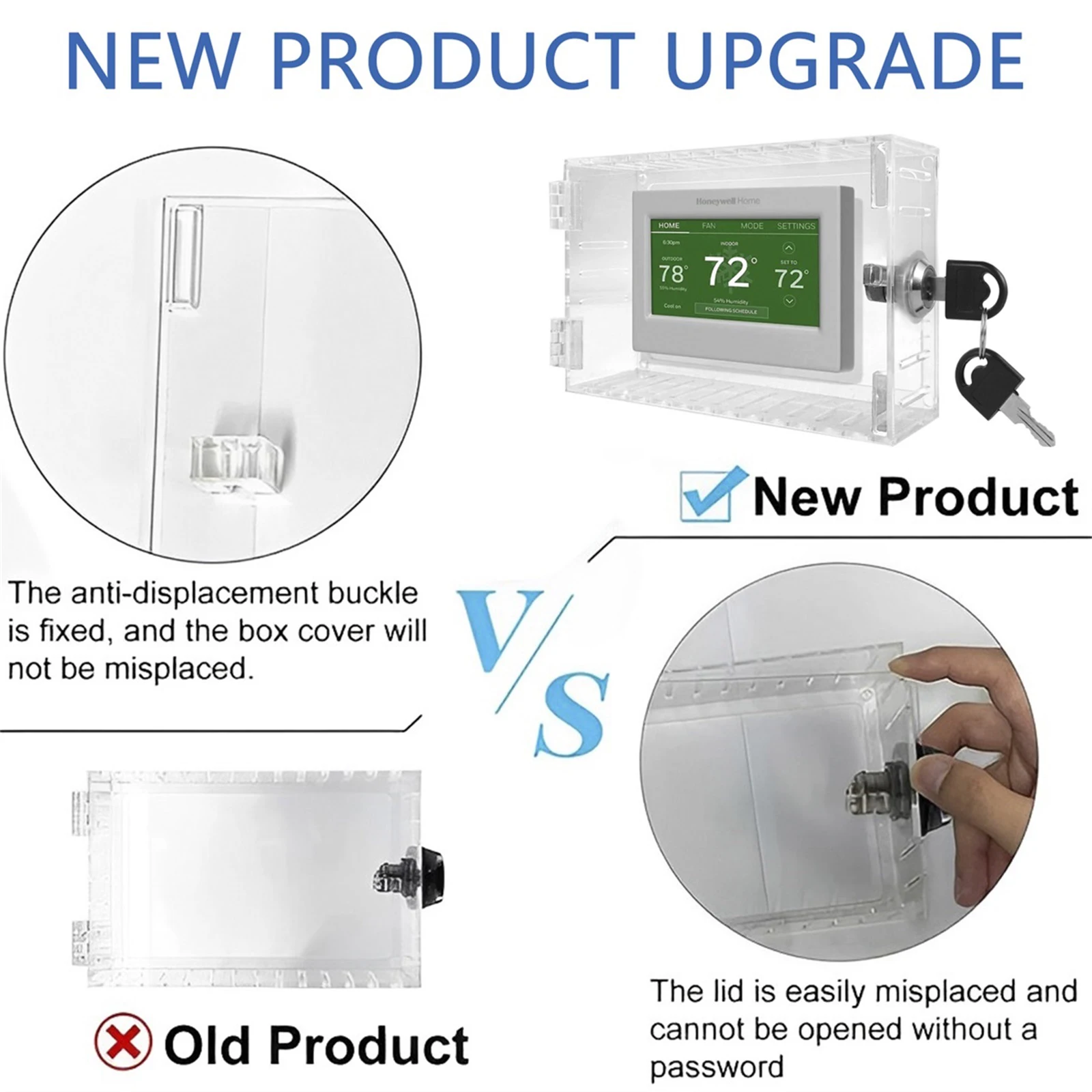 Clear Acrylic Thermostat Cover Large Thermostat Guard Wall Mounted Universal Lock Box with Lock Key Home