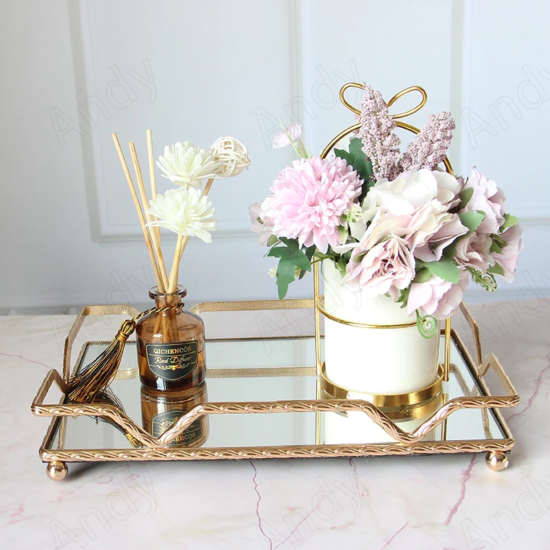 

Креативный зеркальный лоток для хранения, ажурная металлическая рамка, настольный декоративный органайзер для ювелирных изделий, контейнер для косметики в спальню, украшение для дома