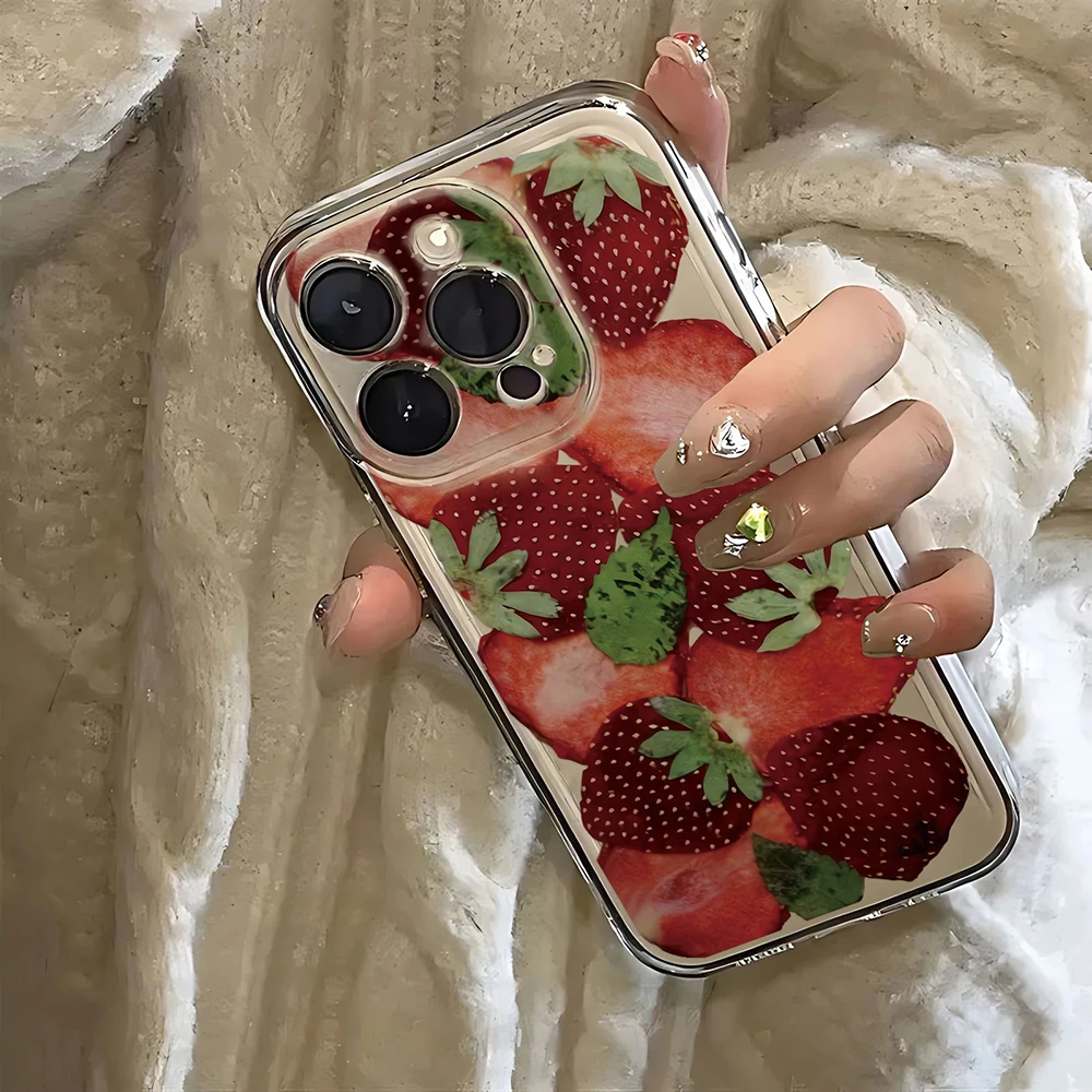 Luxury Korean Style Strawberry Phone Case with Clear Design