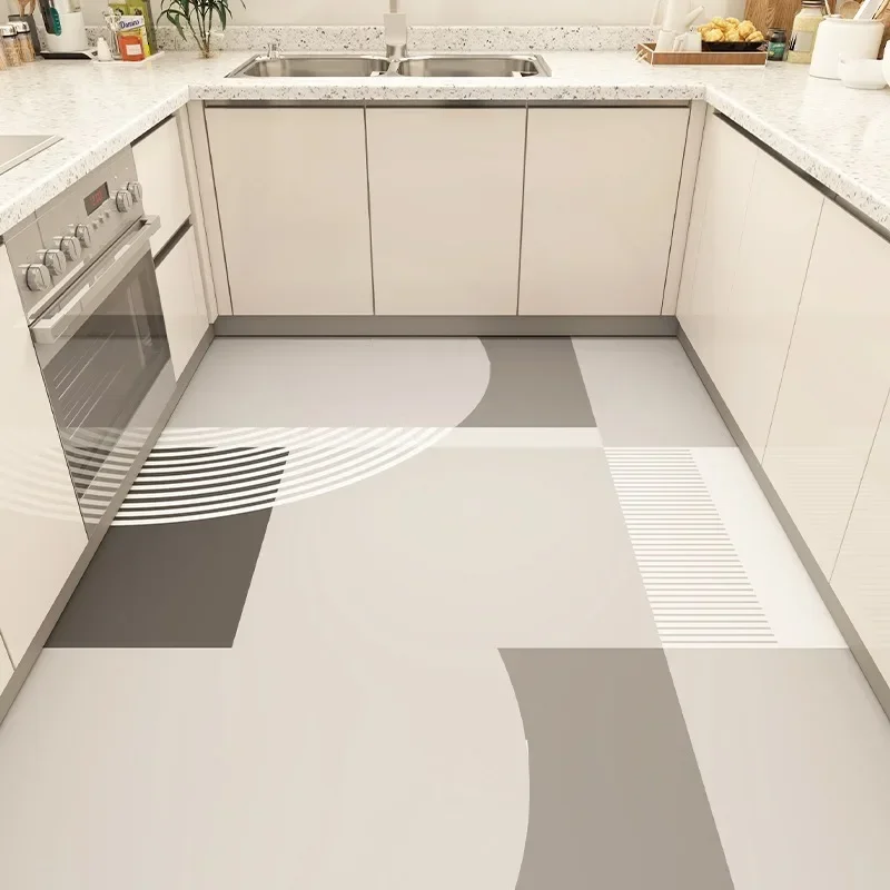 Simple Modern Kitchen Floor Mat Waterproof Oil-proof Wipeable Washable Anti-slip PVC Leather Carpet Balcony Rug Ковер Tapis 러그 4