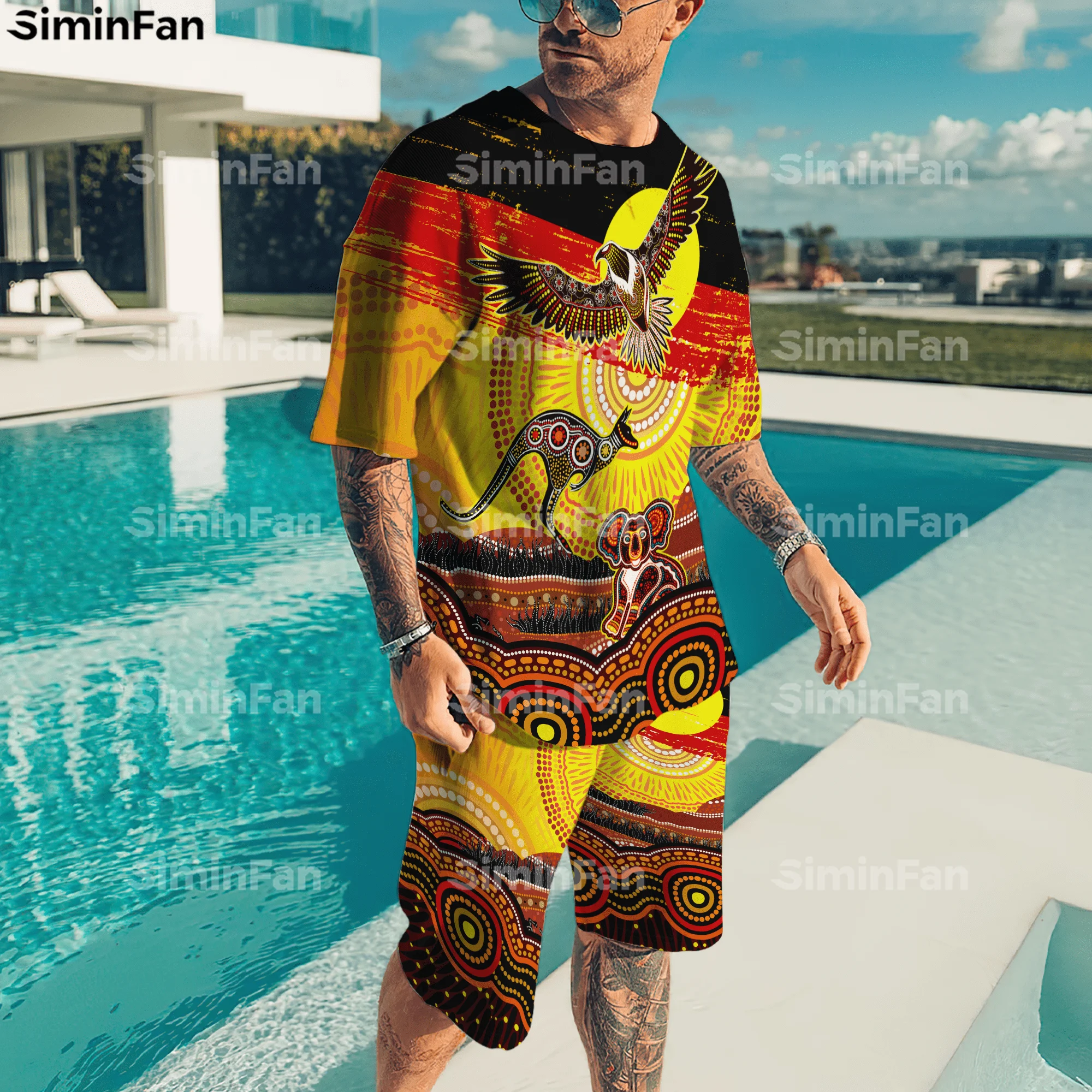

Indigenous Koala Kangaroo Sun Eagle 3D Printed Men Tshirts Shorts Set Summer Tracksuit Two-Piece Sportwear Male Tee Female Top