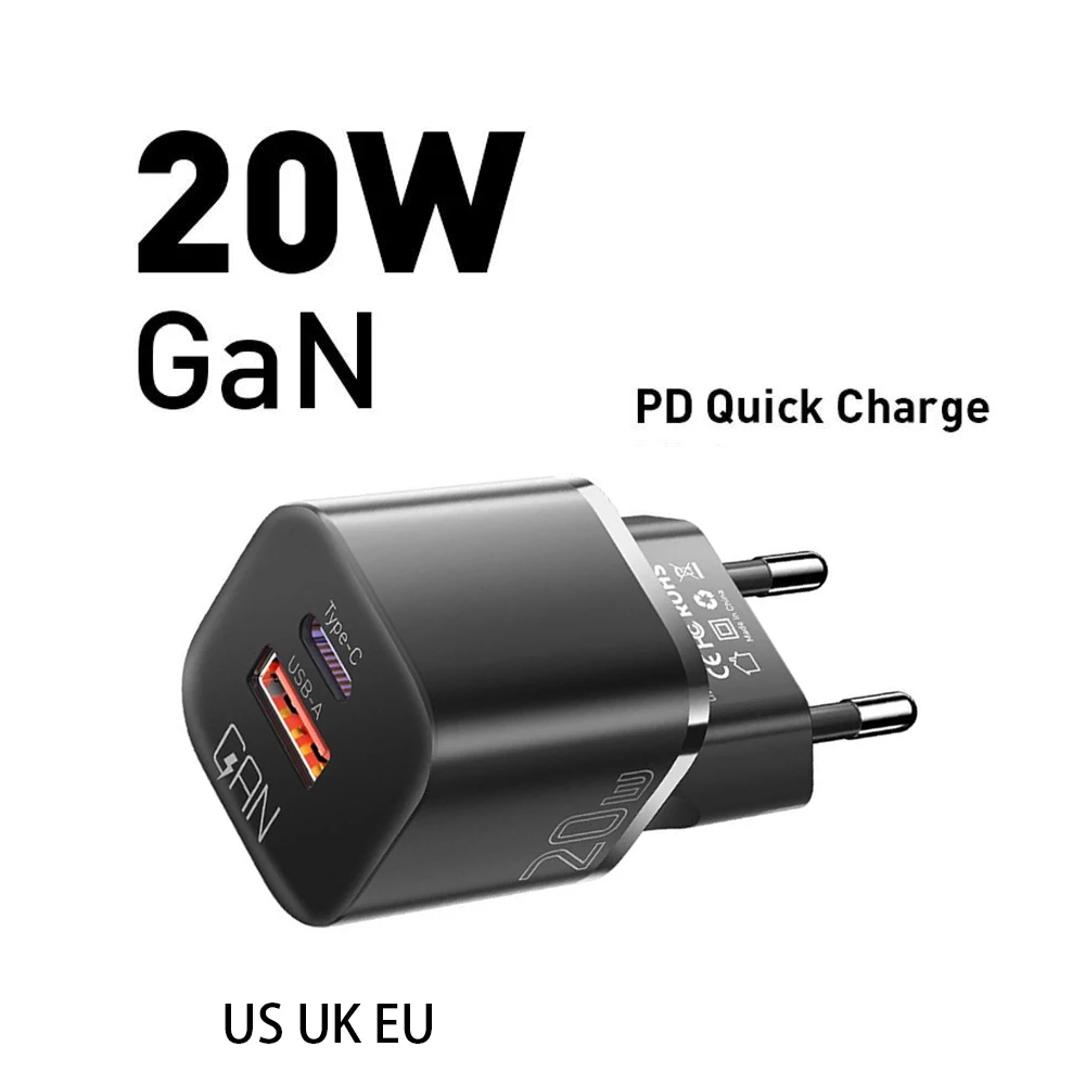 

2023 New 20W GaN USB Type C Charger PD Fast Charge Phone QC 3.0 Quick Chargers For IPhone 14 13 12 Pro Max Mini iPad Charging