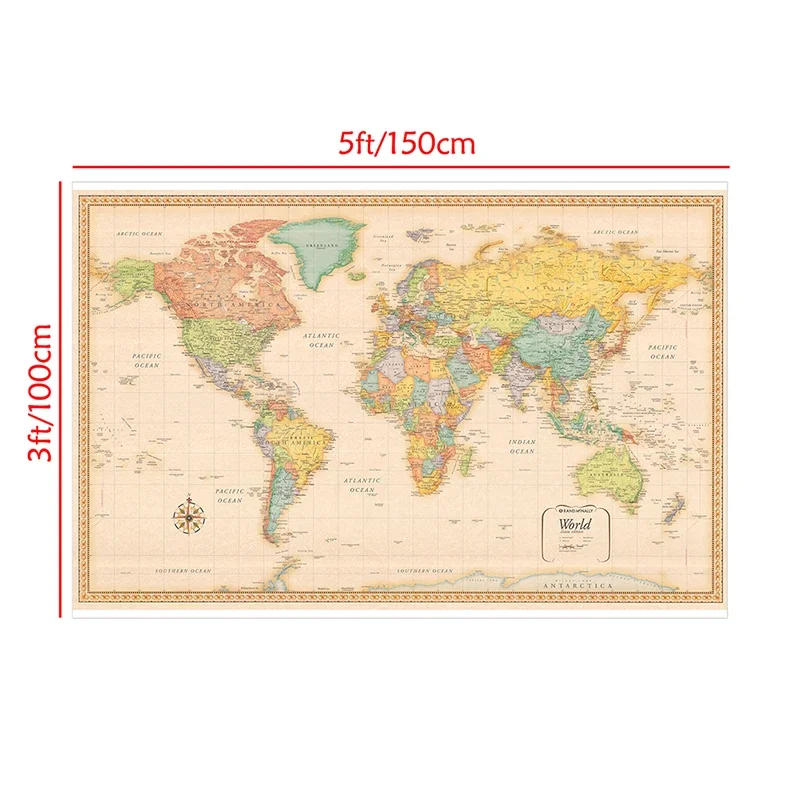 150x100cm Classic World Map Edition Non-woven Spray Map Backdrop Vintage Posters Painting Education Office School Supplies