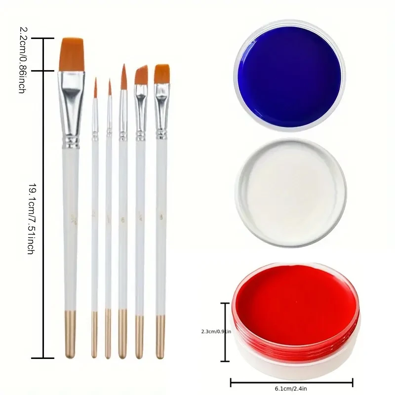 Face  Body Paint Set - Black White Red FX Makeup for Halloween Role Play with 6 Brushes