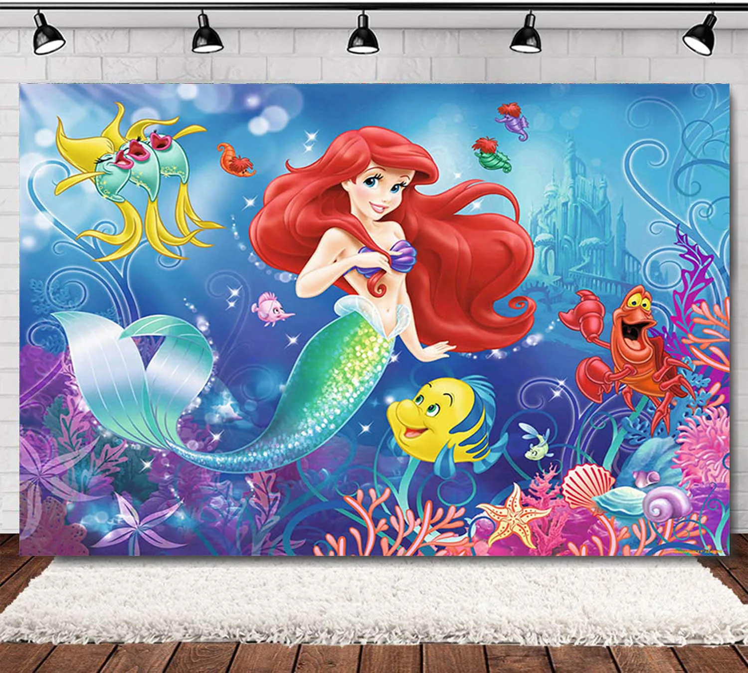 Disney The Little Mermaid Birthday Party Banner The Little Mermaid Poster Photo Props Princess Photography Background Cloth