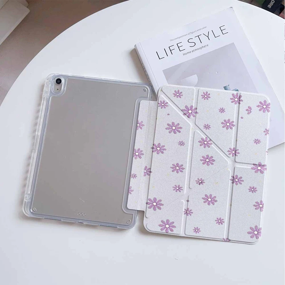Elegant Purple Daisies Tablet Case with Pen Slot - Protective and Stylish