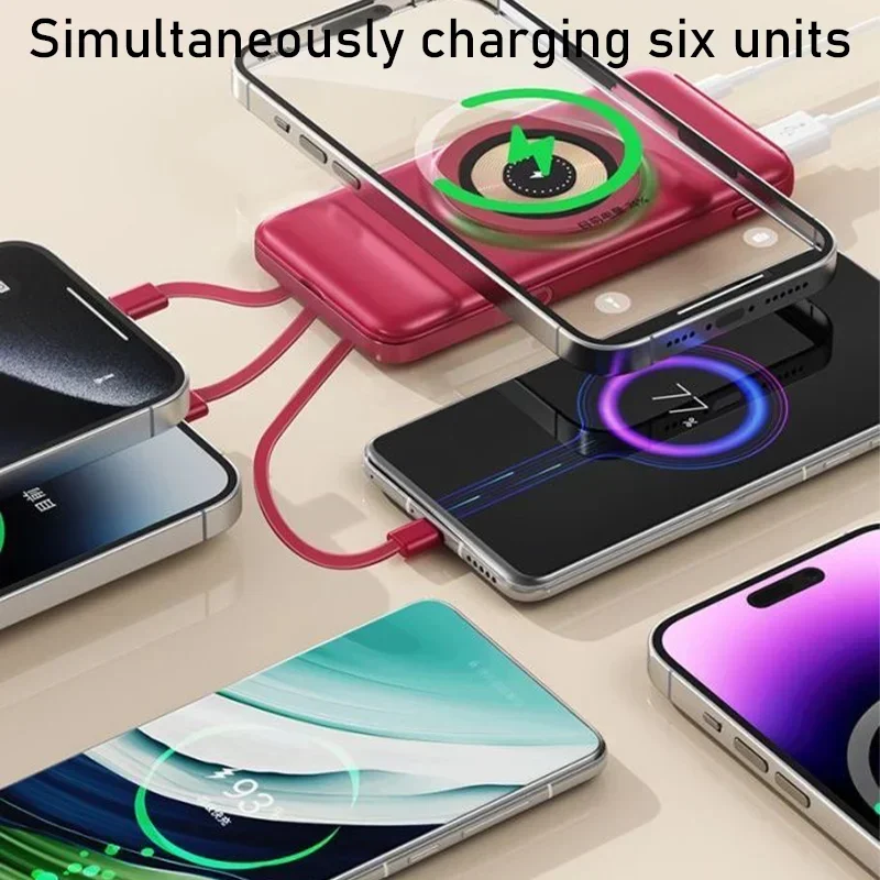 New Wireless Power Bank 200000mAh, Fast Magnetic Suction, Portable, Built-in Cable, Three in One Durable Mobile Power Supply
