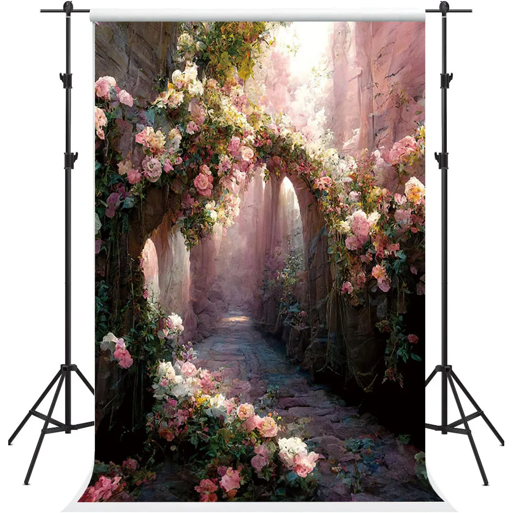 

Mehofond Photography Background Vintage Oil Painting Pink Floral Girl Birthday Party Wedding Portrait Decor Backdrop Photo Studi