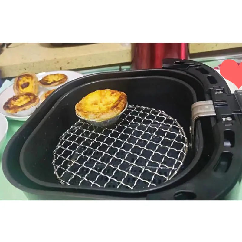 14-38CM Stainless Steel 304 Food Grade BBQ Barbecue Grill Wire Grid Round Mesh Net with 5CM High Feet for Water Oil Draining