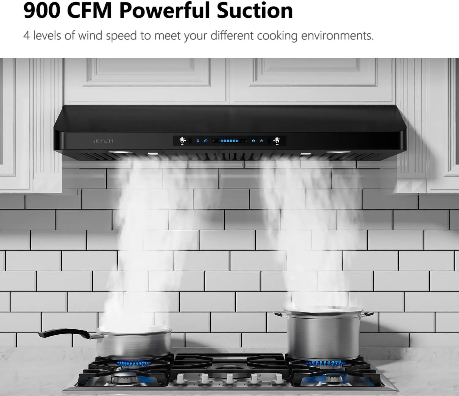 30 inch Black Range Hood 900 CFM Under Cabinet Stainless Steel Kitchen Vent Hood with 4 Speed Gesture Sensing&Touch Control
