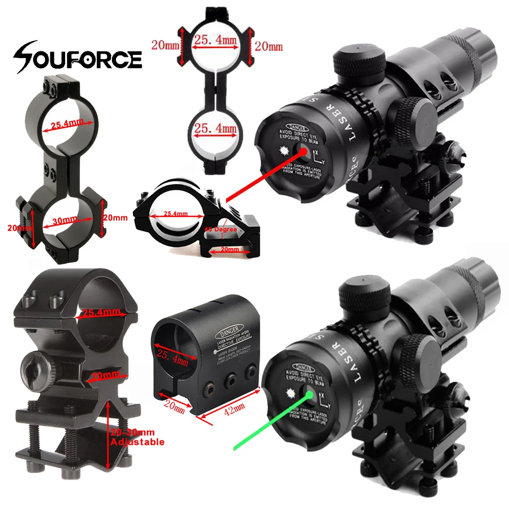 

Rifle Scope Green Red Dot Laser Sight with QD 45 Degree Offset 25.4mm Ring 20mm Weaver Picatinny Rail Mount Remote Switch