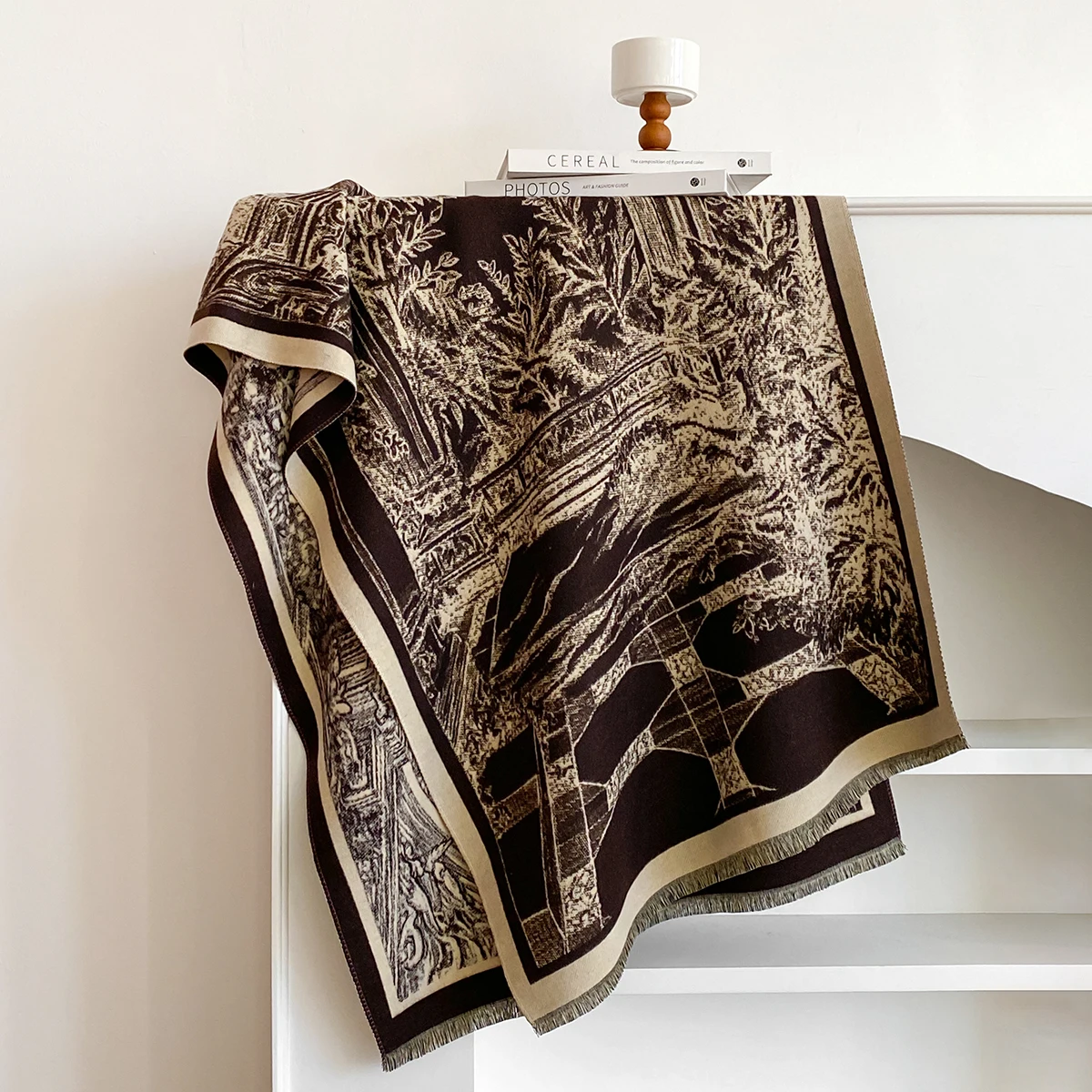 2025 Brand Elegance Two-Sided Print Scarf Soft Warm Fringe Pashmina Shawl Autumn and Winter Outdoor Coldproof Windproof Blanket