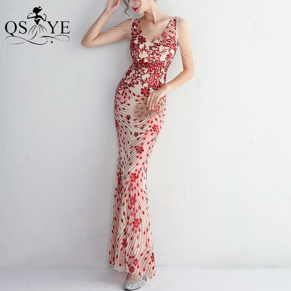 

Красное кружевное вечернее платье с блестками, цветочное строгое платье с V-образным вырезом и бусинами на бретельках, винтажное приталенное Деловое платье для вечеринки