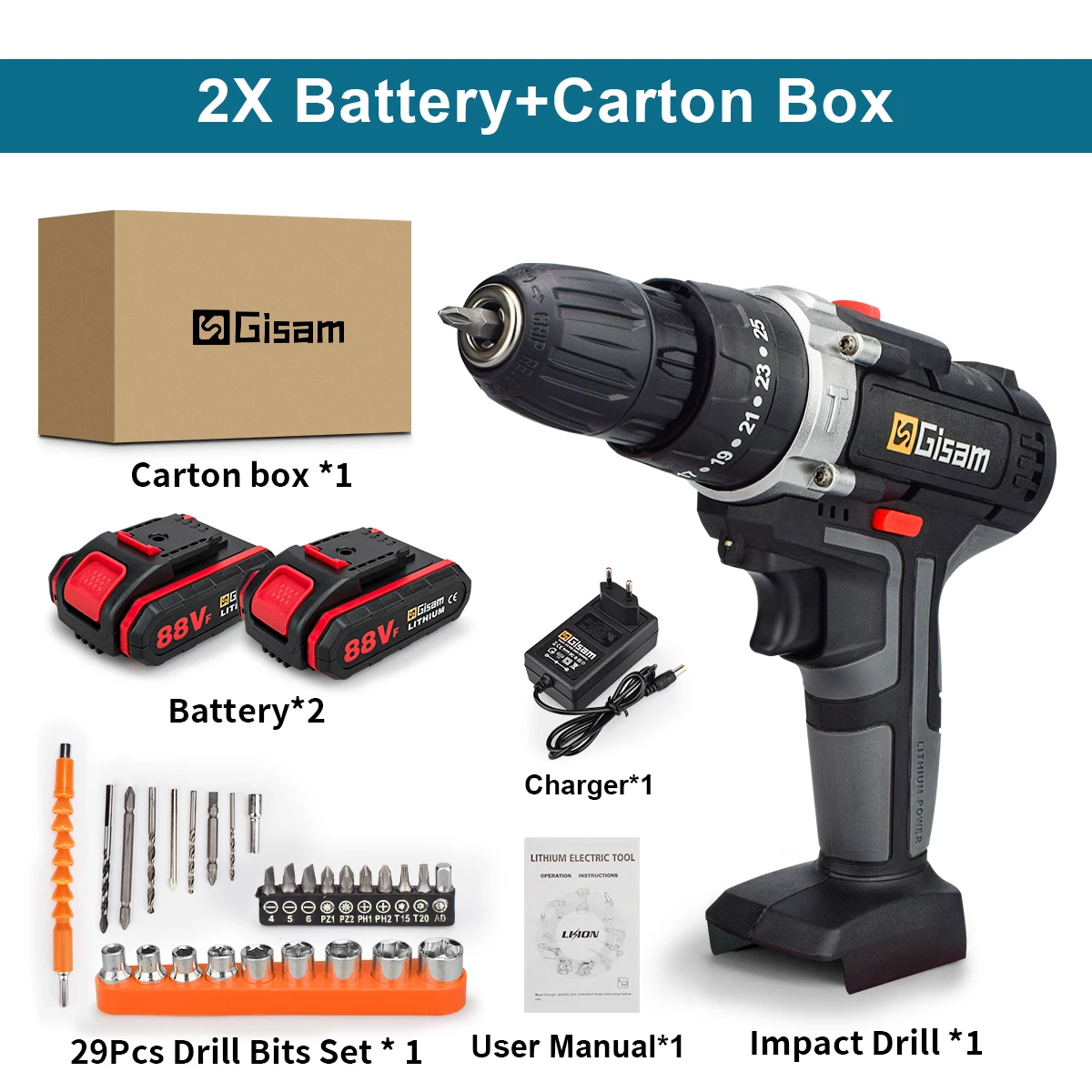 25 + 3 عزم الدوران الحفر اللاسلكي مفك كهربائي قابل...