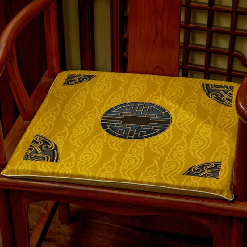 New Chinese-style Solid Wood Chair Non-slip Pads Household Cotton Linen Breathable Chair Cushion Study Decorative Chair Mats 2