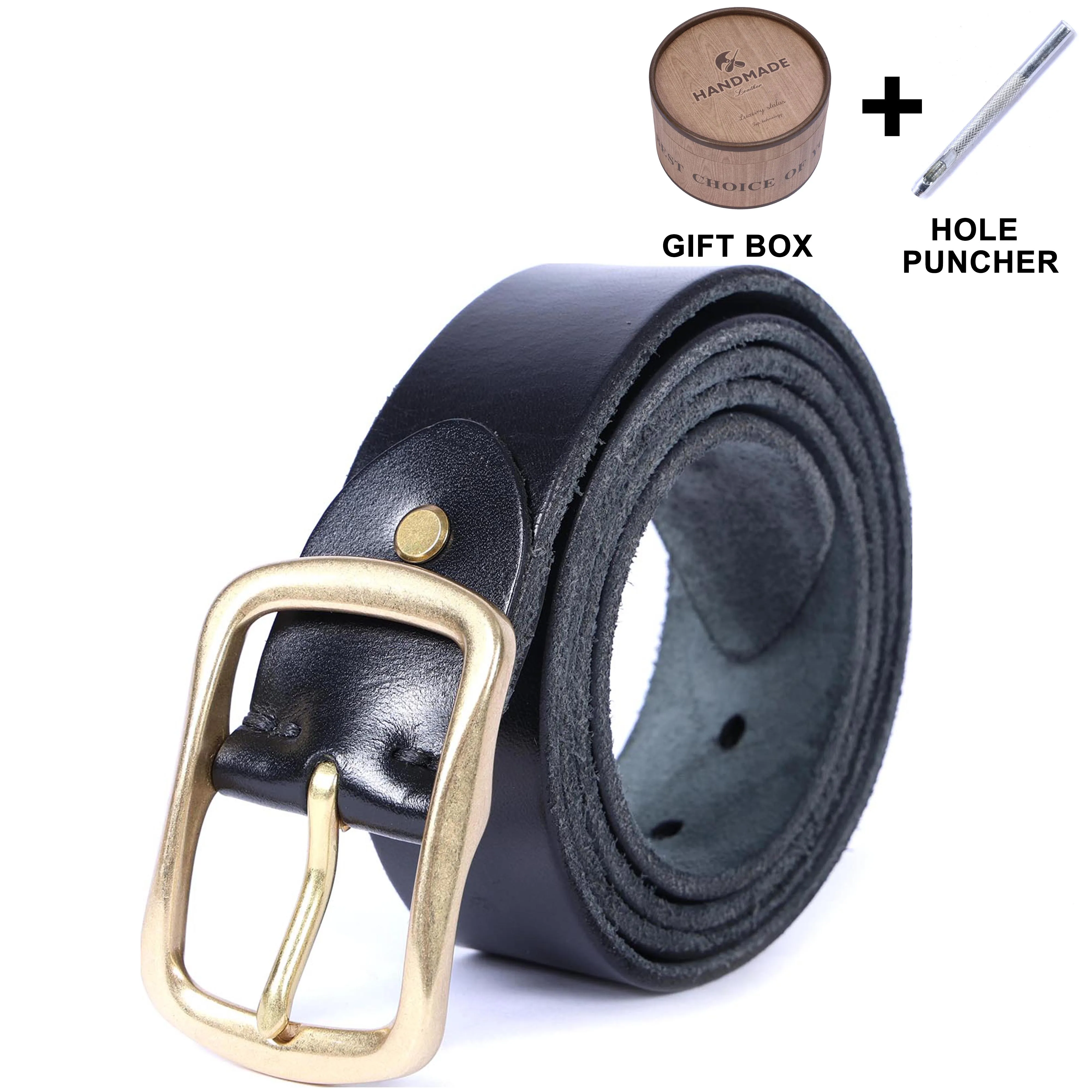 Premium Vintage Leather Men's Belt with Copper Buckle - Handmade and Gift-Ready