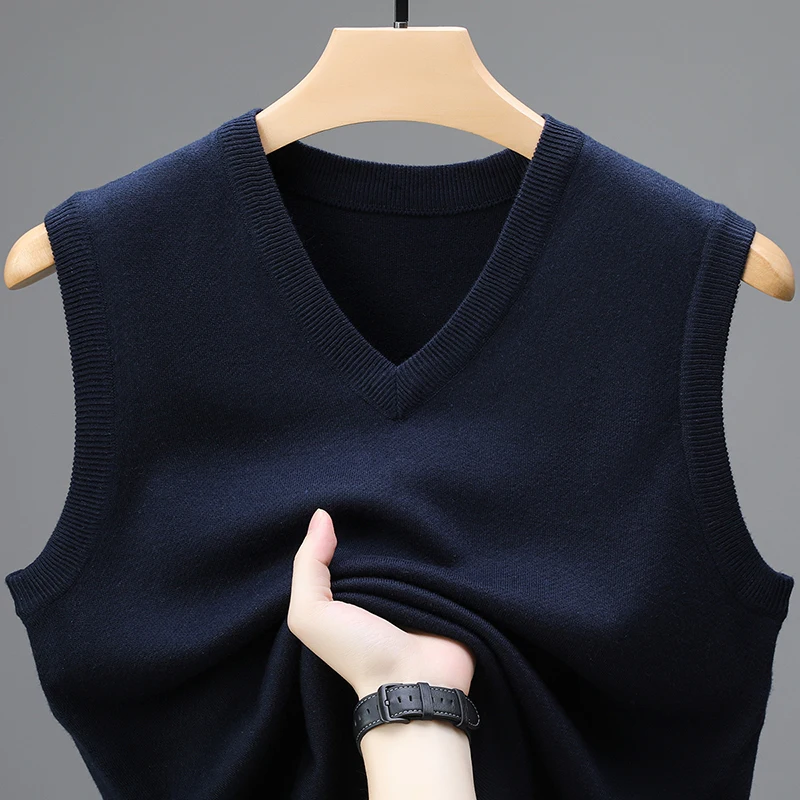 2024 New Spring Autumn 6 Wool Sleeveless Cashmere Vest Men Work Sweater Solid Color Knitted Male Waistcoat High Quality Pullover 3