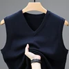 2024 New Spring Autumn 6 Wool Sleeveless Cashmere Vest Men Work Sweater Solid Color Knitted Male Waistcoat High Quality Pullover 3