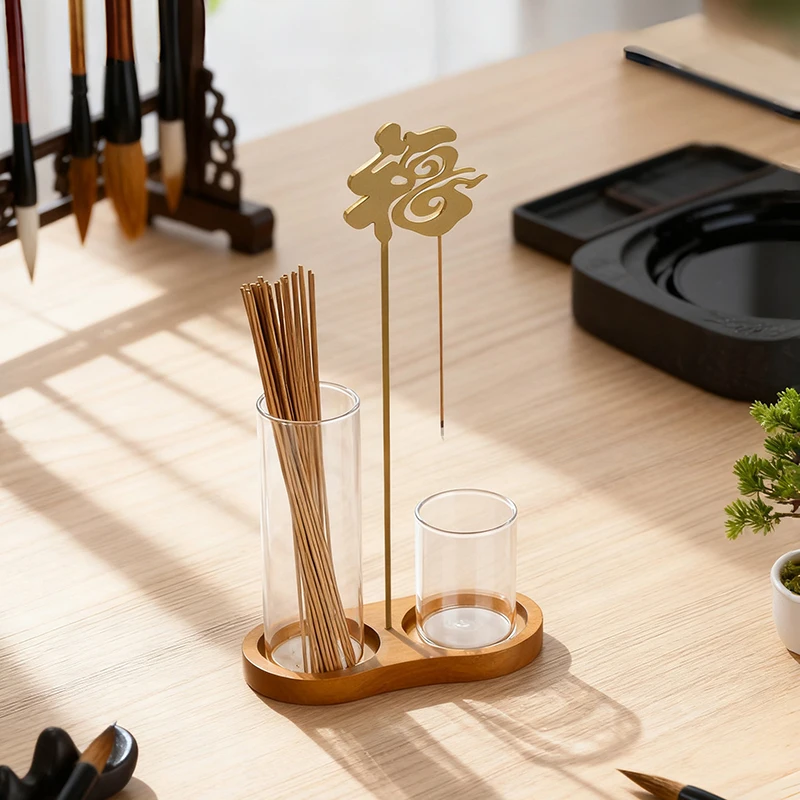 Chinesischer Fu-Räucherstäbchenhalter, fliegender Anti-Asch-Räuchergefäß mit Glas-Aschefänger und Räucherstäbchen, Organizer, Heimdekoration – Detail 4