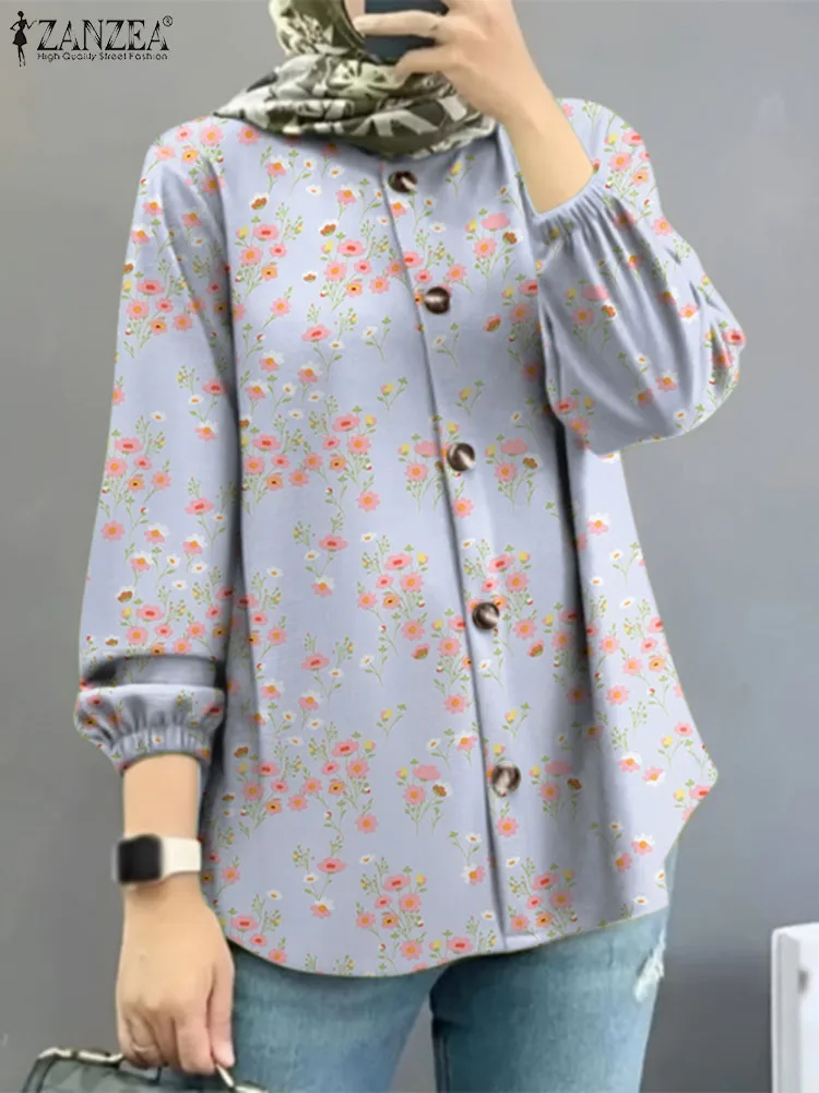 

ZANZEA Autumn Vintage Muslim Blouse Women Long Sleeve Shirt Bohemian Printed Tops Islamic Clothing Turkey Abaya Casual Kaftan