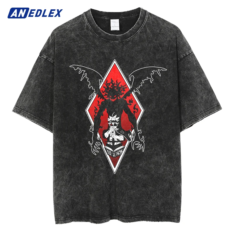

Hip Hop Japanese Streetwear Men Washed T Shirt Anime Graphic Print T-Shirt Summer Short Sleeve Tshirt Harajuku Cotton Tees Tops