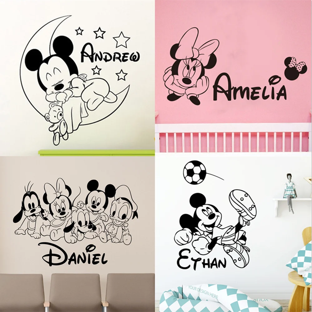 

Free Custom Name Vinyl Wall Sticker Disney Mickey Mouse Football Nursery Kids Room Boy Girl Bedroom Accessories Home Decoration