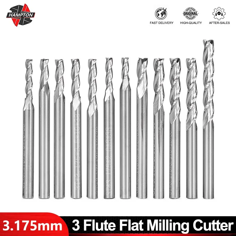3 flöte Spirale Fräser CNC Flach Mühle 3,175mm Schaft Hartmetall-schaftfräser Gravur Router Bit für Holz hartmetall Werkzeug Endmil