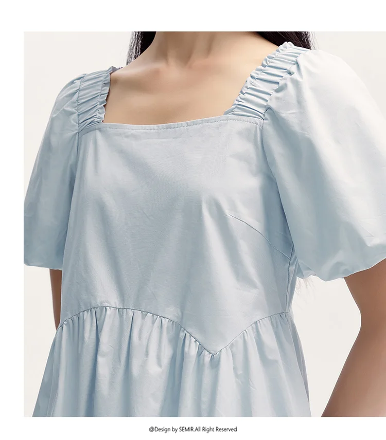Dress Women Gentle And Feminine Style With Ruffled Trim And Square Neckline Summer New Bubble Sleeves Doll Dress