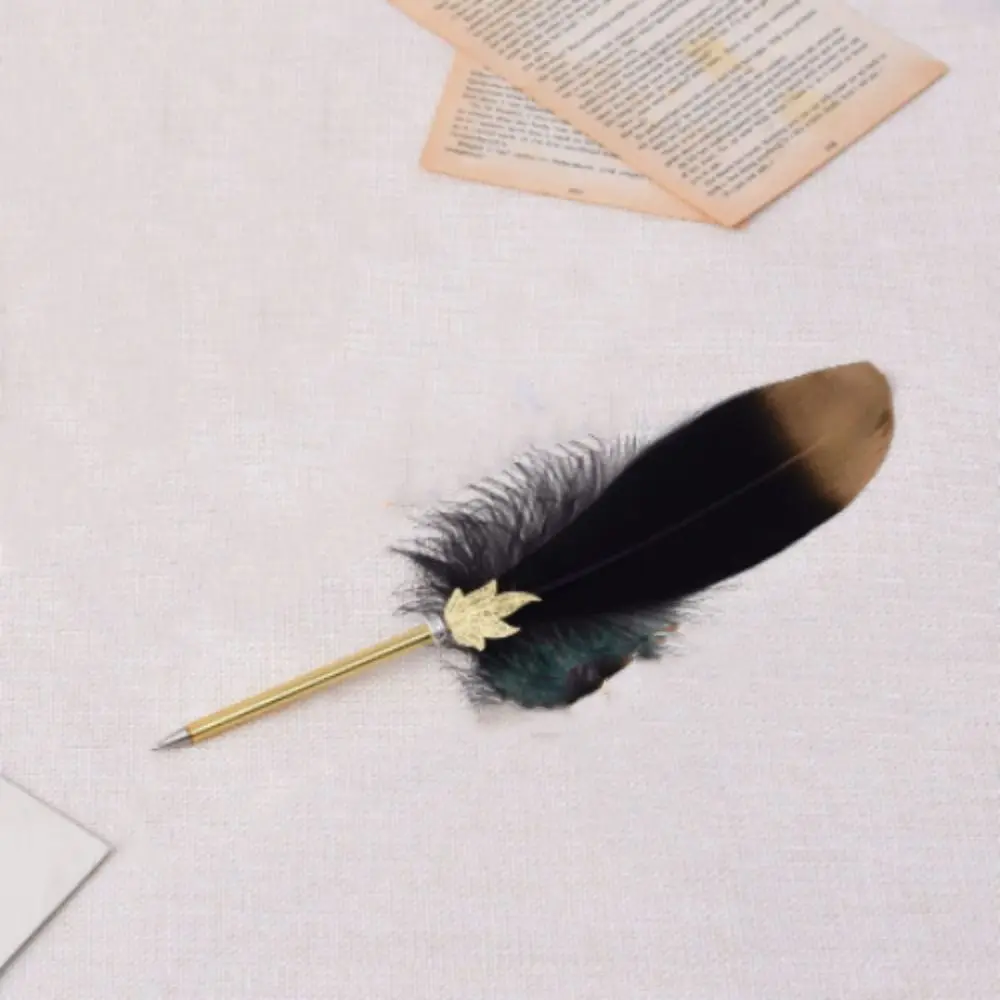 Smooth Writing Feather Quill Ballpoint Vintage Gift Wedding Soft Fluffy Pen Refined Black Calligraphy Pen Office Multifunction Ballpoint Pen Multifunctional Pen Ballpoint Pen Ball Point Pen