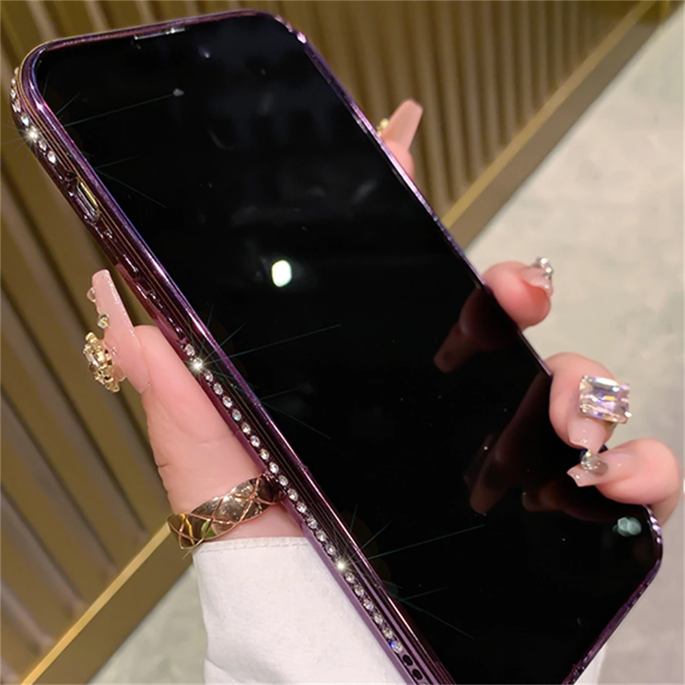 Luxury Diamond Glitter Magnetic Charging Silicone Soft Case For iPhone 15 14 13 12 Pro Max Plus 11 Transparent Shockproof Cover