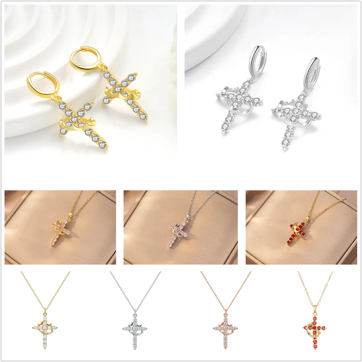 Rhinestone Cross Jewelry Set 4