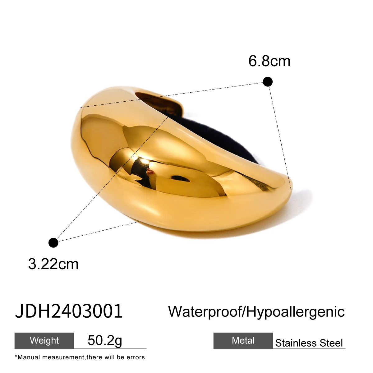 Hair Accessories Metal Hair Ties JewelryPoster 6.8cm*3.2cm Simple Rubber Band Stainless Steel Waterproof For Women