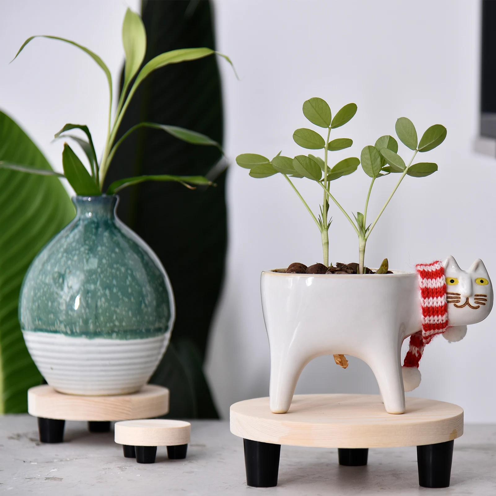 3PCS Flower Pot Rack Home Garden Indoor Display Plant Stand Shelf Free Standing Bonsai Holder Wood Planter Pot Trays S/M/L Size