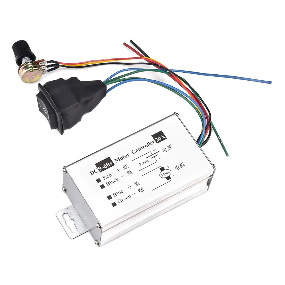 20A DC 모터 속도 컨트롤러용 정방향 역방향 PWM 드라이버 보드 12V 24V 36V 48V 60V 넓은 전압 범위 레귤레이터